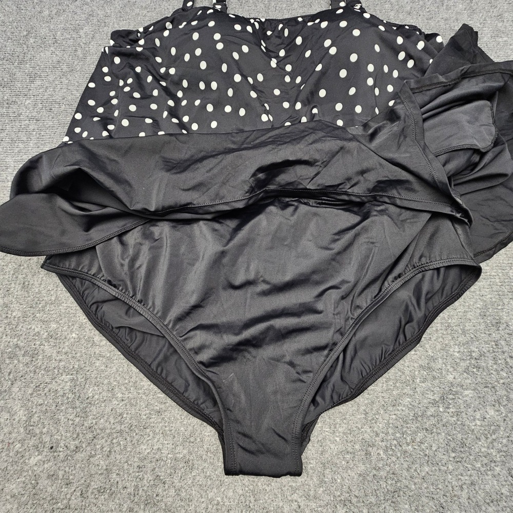 Swim Solutions Romper 22W Black Polka Dot Tummy Control Thigh Minimizer Swimsuit - Picture 4 of 9